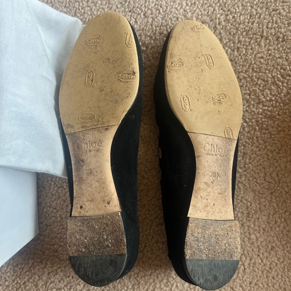 Chloe Scallop Black Ballet Shoes with Gold Embellishment - Picture 4 of 5